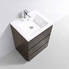 Moa Bathroom Vanity With 3 Drawers and Acrylic Sink, Dark Gray Oak, 24"