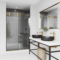 VIGO Elan 60" to 64" W x 74" H Frameless Sliding Shower Door, Matte Gold, Clear Glass