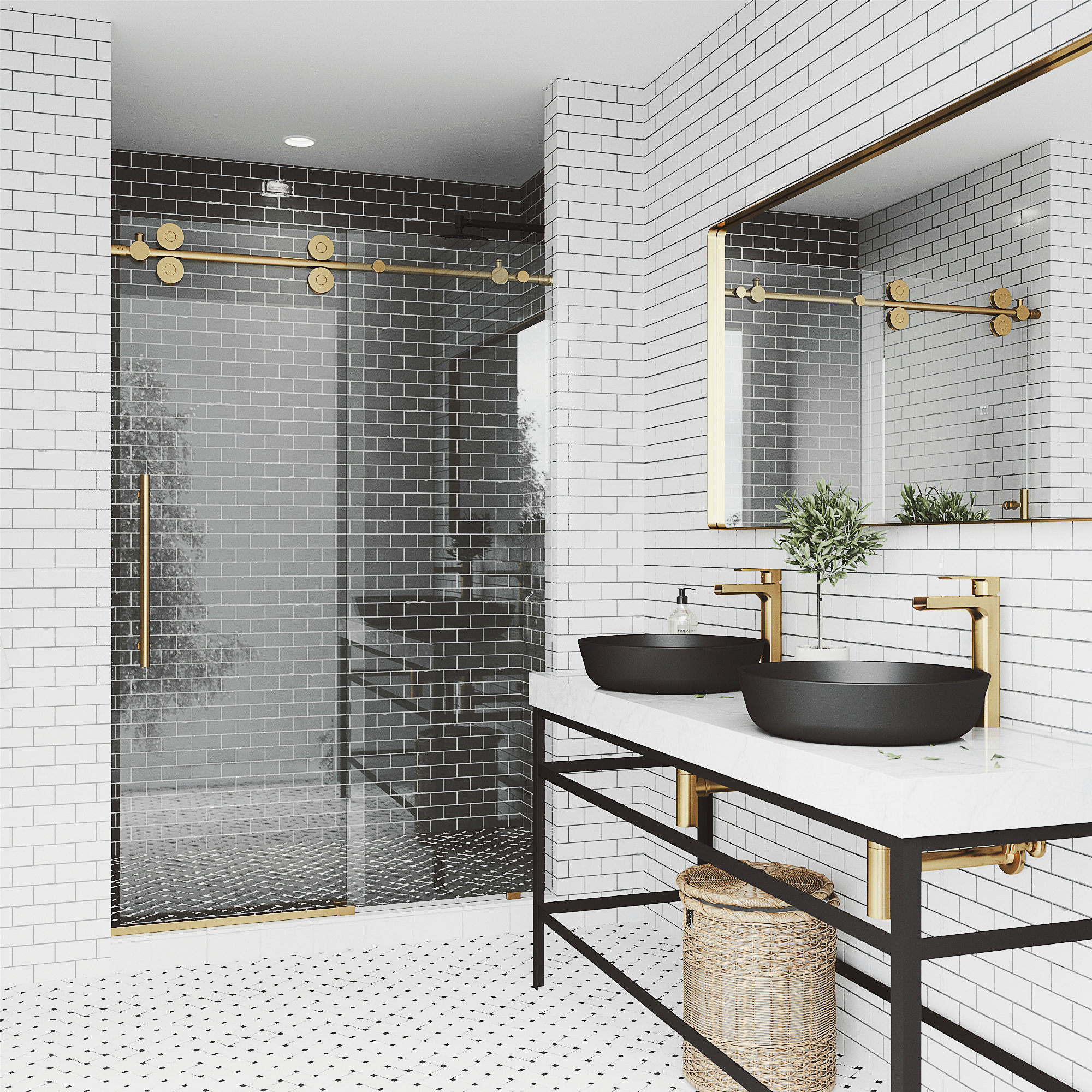 VIGO Elan 60" to 64" W x 74" H Frameless Sliding Shower Door, Matte Gold, Clear Glass