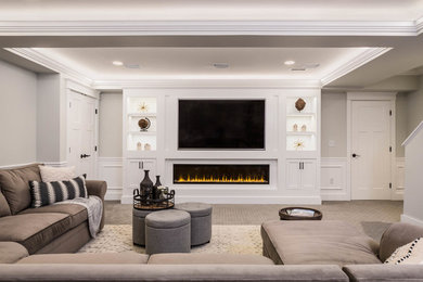 Basement - mid-sized traditional basement idea in Boston