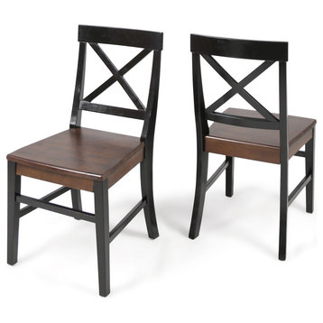 GDF Studio Truda Farmhouse Acacia Wood Dining Chairs, Set of 2, Walnut/Black