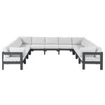 Meridian Furniture - Nizuc Water Resistant Patio U-Shaped Modular Sectional, White, 11-Piece: 7 Armless Chair, 4 Corner Chair, Dark Gray Aluminum Frame - Pick and choose your favorites from the Nizuc collection to create a modular seating group the whole gang will enjoy. The sturdy aluminum frame provides dependable support for friends and family as they relax and unwind, and the resilient white water resistant fabric stands up to the elements without losing its beautiful demeanor, so you can count on it lasting for the long haul. Latches beneath these seating pieces help you easily attach them to one another for convenient setup.
