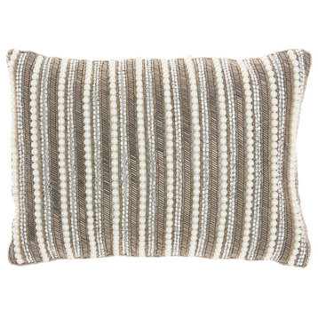 Nourison Home 10"x14" Sofia Beaded Vert Stripes Pewter Throw Pillows