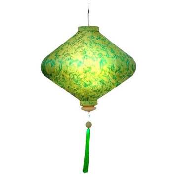Silk Lantern Vietnamese Diamond Lamp, Green, 31", 13' Lighting Kit