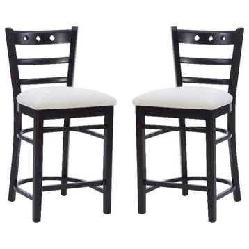 Linon Sloan Beechwood Set of 2 Padded Seat Ladder Back Counter Stools in Black
