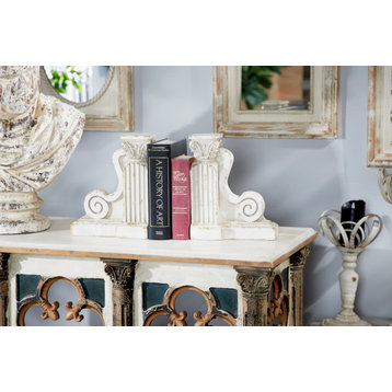 Large Distressed White Decorative Pillar Scroll Bookends
