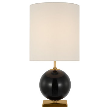 Elsie Small Table Lamp in Black Painted Glass with Linen Shade