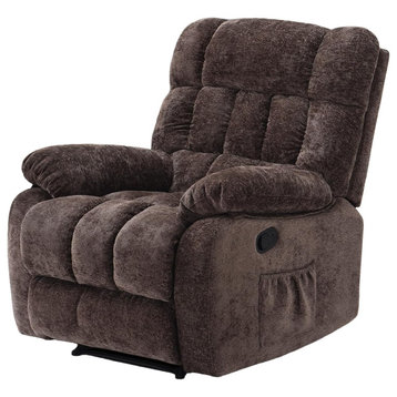 Ergonomic Recliner, Extra Padded Seat With Grid Tufting & Pillowed Arms, Brown