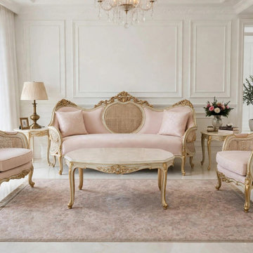 Handcrafted Solid Teak Wood Sofa Set | French Provincial Living Room Furniture