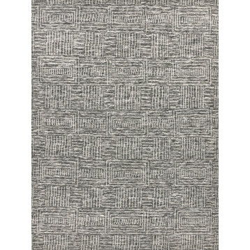 Aldridge Hand-Knotted Wool and Bamboo Silk Charcoal/Ivory Area Rug, 12'x15'