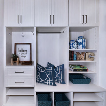 White Master Bedroom and Mudroom Built Ins