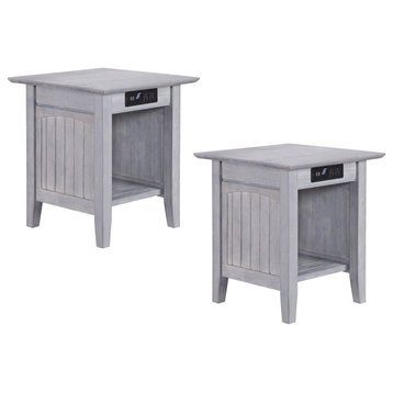 Afi Nantucket Solid Hardwood End Table With USB Charger Set of 2 Driftwood
