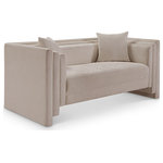 Meridian Furniture - Everett Upholstered Loveseat, Beige, Chenille Fabric - Make this Everett beige chenille fabric loveseat the center of a cozy reading nook. Handsome from every angle, this posh loveseat is plumply appointed to put supreme comfort within easy reach. Soft beige chenille upholstery fabric adds to its lavish feel while a staggered design gives it a modern edge. An included pillow gives it a beckoning vibe while the loveseat's solid wood inner frame makes it a lasting addition in any room.