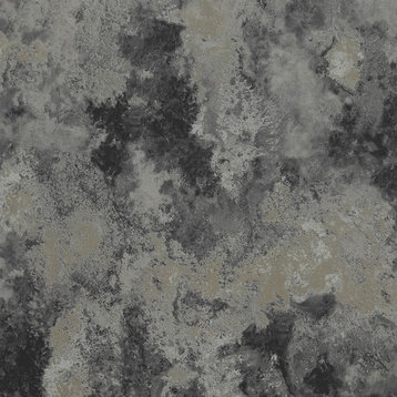 Concrete Cloudy Abstract Wallpaper, Metallic Silver/Black, Double Roll