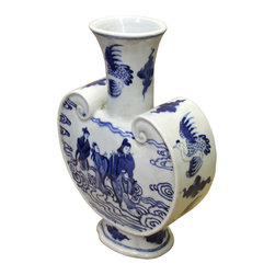 Chinese Blue White Porcelain People Theme Pendant Shape Vase - Vases