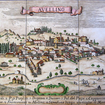 "Old World Cartography-Avellino, Italy" custom painted backsplash tile mural