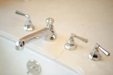 Inspiration for a mid-sized french country alcove shower remodel in San Francisco with a bidet