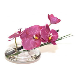 Fuchsia Phalaenopsis and Grass Disk Vase - Products