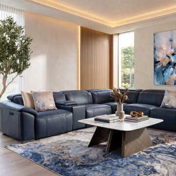 Cordova Blue Leather Power Reclining Sectional