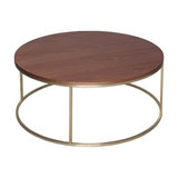 Kensal Walnut Round Coffee Table, Brass Base