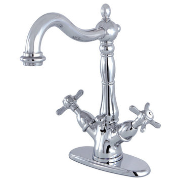 Two-Handle Bathroom Faucet, Brass Pop-Up, Polished Chrome