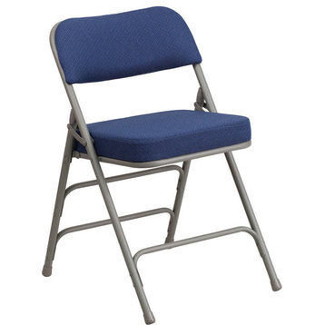 Premium Curved Triple Braced Navy Fabric Metal Folding Chair