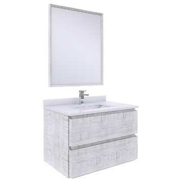 Fresca Formosa Modern 30" Rustic White Wall Hung Bathroom Vanity Set
