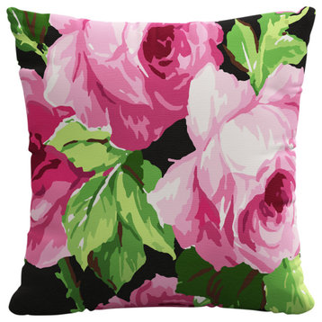 Red from Scalamandre 20" Decorative Pillow, Cabbage Rose Pink/Black