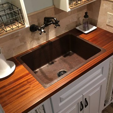 25" Hammered Copper Kitchen Single Basin Sink with Matching Drain and Accessorie