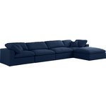 Meridian Furniture - Serene Linen Textured Fabric Deluxe Comfort 5-Piece L-Shaped Sectional, Navy - There's lots to love about the Serene linen textured deluxe cloud-like comfort modular collection, and this five-piece set is not an exception. The soft navy linen textured fabric is cozy and sleek to the touch while the overstuffed down/feather cushions provide gentle support so you can relax and unwind like a VIP. Customize your seating with this modular set by adding the pieces you like most. Latches under each piece make it easy to snap them into position for a look that's modern yet welcoming.