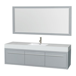 72 inch Wall Mounted Single Bathroom Vanity Set in Grey Finish - Bathroom Vanities And Sink Consoles