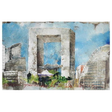 Vintage Multi-Color Skyscraper City Scape Print Wall Art on Canvas for