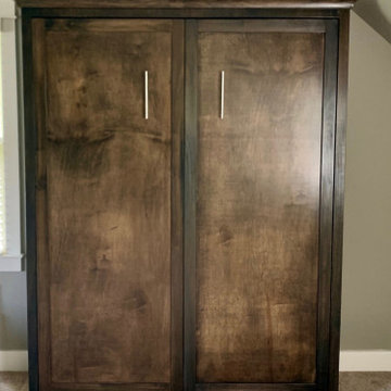 Custom Built Vertical Full Size Murphy Bed Cabinet with Crown Molding - Stained