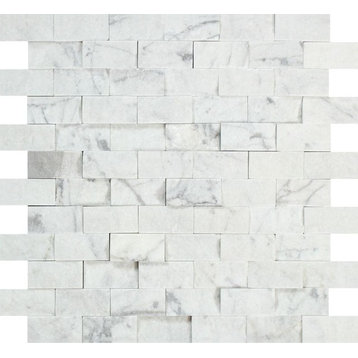 Carrara Italian Marble Brick Mosaic, 1 X 2 Split-Faced, 10 sq.ft.