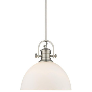 Hines 1 Light Pendant in Pewter with Opal Glass