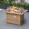 Mace Wicker Patio Modern Propane Fire Pit Table, Light Brown, Cfw44G-Lbr