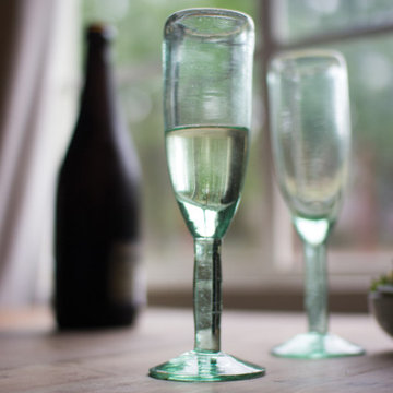 Set of 6 Recycled Glass Rustic Champagne Flutes