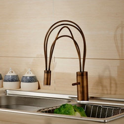 Single Handle Antique Brass Finish Deck Mount LED Kitchen Faucet - Kitchen Faucets