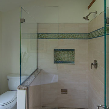 Master bath featuring a rustic character cherry vanity cabinet