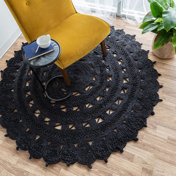 Dandelion 6ft Round Rug – Black