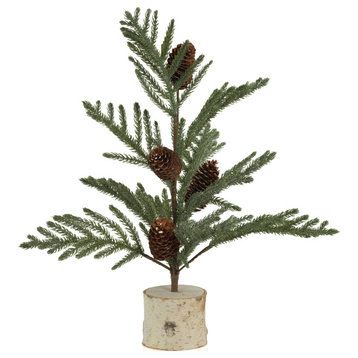 4-Piece Set 19" Artificial Spruce Tree with Small Pinecones on Birch Base
