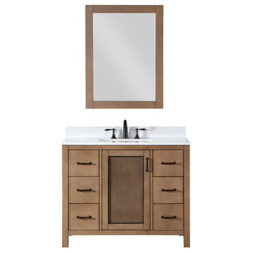 Hadiya Brown Pine Bathroom Vanity Set, 42", With Mirror