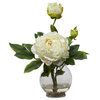 Peony With Fluted Vase Silk Flower Arrangement, White