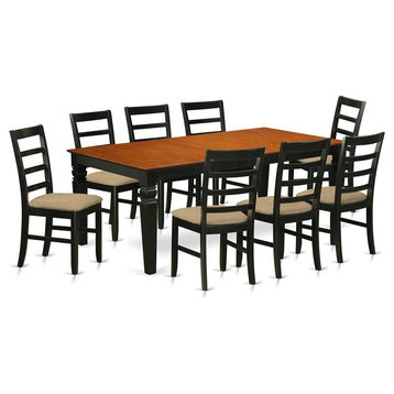 East West Furniture Logan 9-piece Dining Set with Cushion Seat in Black/Cherry