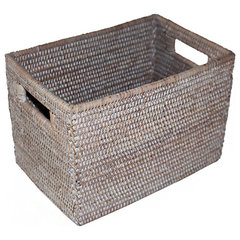 mDesign Hyacinth Braided Woven Pantry Bin Basket, Handles, 6 Pack - 16 x 12 x 6, Gray Wash