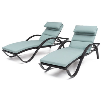 Deco 2 Piece Aluminum Outdoor Patio Chaise Lounges Chair, Aqua Blue