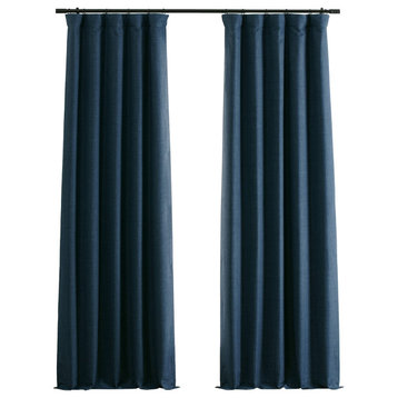 Signature Faux Linen Blackout Curtain Single Panel, Voyager Blue, 50"w X 96"l