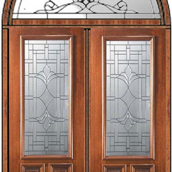 Prehung Transom Double Door 96 Mahogany Marsala 2/3 Lite Glass - Front Doors
