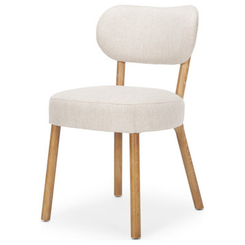 Owen Dining Chair With Medium Brown Wood and Beige Fabric