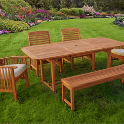 6 piece Acacia Wood Dining Set with Bench - Outdoor Dining Sets